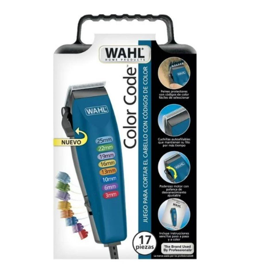 Cortadora de Cabello Wahl Color Code 17 Piezas - Azul, Taper Ajustable, Estuche y Tijeras